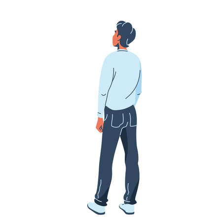 Man standing, back view, in simple modern flat style isolated on white background