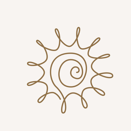 Sun continuous line art. One line sketch sunny summer outline vector background. Sunshine graphic illustration in simple minimal styleのイラスト素材