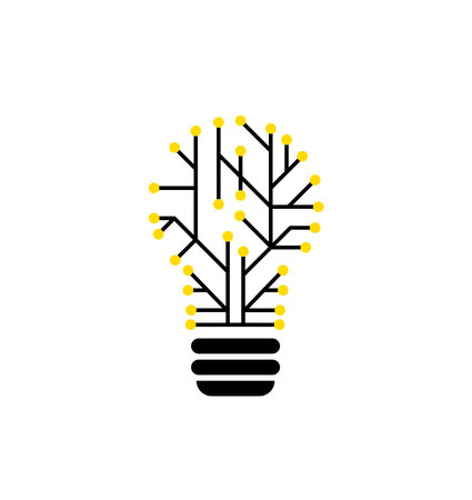 Light bulb, creative logo vector illustration. Mix electric lamp and circuit. Isolated on white backgroundのイラスト素材