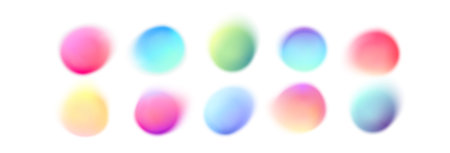 Gradient color round vector background set. Abstract bright blurred fluid shapes with transparent part along the border, organic form. Blur watercolor spots in trendy modern creative styleのイラスト素材