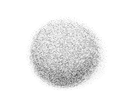 Grain noise gradient pattern vector background. Abstract monochrome 3d sphere consist of tiny rectangles. Gradient round shape with grainy texture. Spray effect. Isolated on whiteのイラスト素材