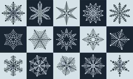 Winter snowflake vector illustration in modern minimalist geometric style. Abstract snow element for banner, poster, social media, promotionのイラスト素材