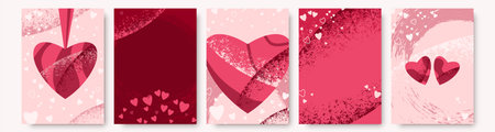 Heart pattern set vector illustration. Valentines Day posters with textured hearts, abstract shapes, place for your text. Texture modern templates for greeting post story, cover backgroundsのイラスト素材