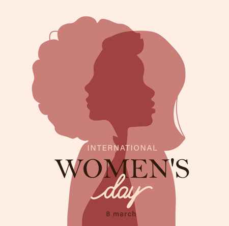 Woman silhouette isolated vector illustration. Modern feminist concept background for international womens day, month, 8 march. Women different nation design for equality, unity, rights, feminismのイラスト素材