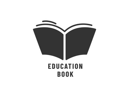 Education book logo vector design illustration. Abstract business brand concept with simple book, text sign. Isolated on white backgroundのイラスト素材