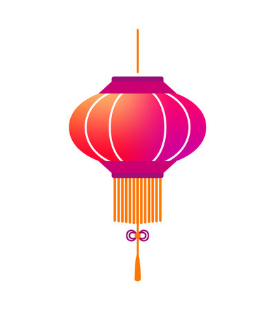 Chinese lantern vector illustration. Lunar oriental light lamp. Asia traditional decoration in simple modern style. Gradient color designのイラスト素材
