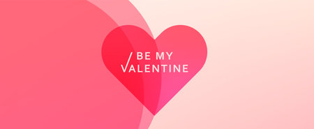 Heart vector background for Valentines day. Love pattern with overlay gradient hearts. Geometric romance minimal banner. Modern romantic abstract art in pink, light red color. Be my valentine textのイラスト素材