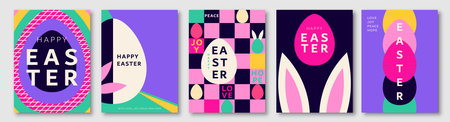 Happy Easter vector background set. Geometric cards, posters in modern minimal style with easter...