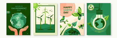Green pattern vector background. World environment day poster concept. Save planet, eco illustration design. Recycle nature energy for lifeのイラスト素材
