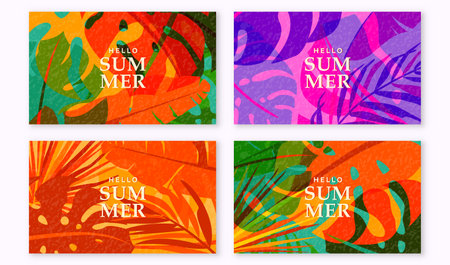 Summer tropic pattern background. Tropical jungle leaves banner design with retro modern texture,...