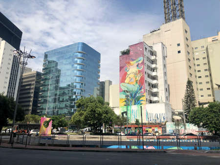 Sao Paulo, Brazil - April 3, 2019: Street art in Sao Paulo (Avenida Paulista)のeditorial素材