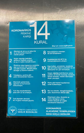 Istambul, Turkey - October 5, 2020: 14 rules to be followed during COVID-19 pandemic in Turkey