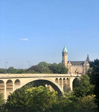 Luxembourg: Adolphe bridge, above the Parcs de la Petrusse and connecting the old town to the modern districtのeditorial素材