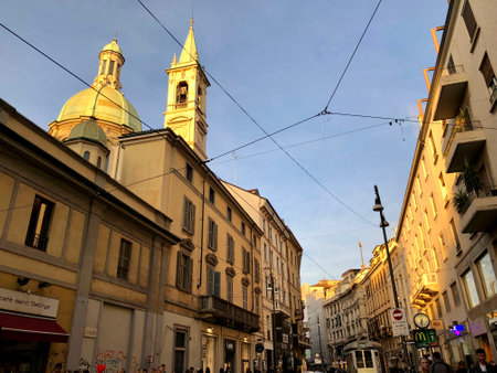 Milan, Italy - October 5, 2019: Classic italian architecture in the streets of Milanのeditorial素材