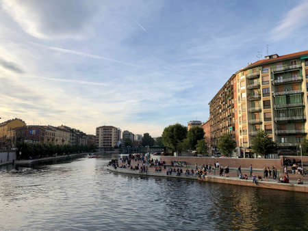 Milan, Italy - October 5, 2019: Navigli canals in Milan in a sunny dayのeditorial素材
