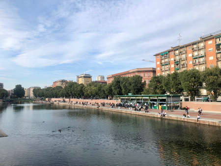 Milan, Italy - October 5, 2019: Navigli canals in Milan in a sunny dayのeditorial素材