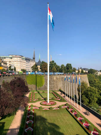 Luxembourg City, Luxembourg - August 25, 2019: Constitution Square in Luxembourg Cityのeditorial素材