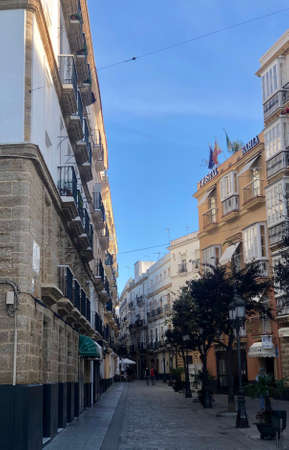 Cadiz, Andalusia, Spain - December 25, 2019: Streets in the old town part of ancient city of Cadiz