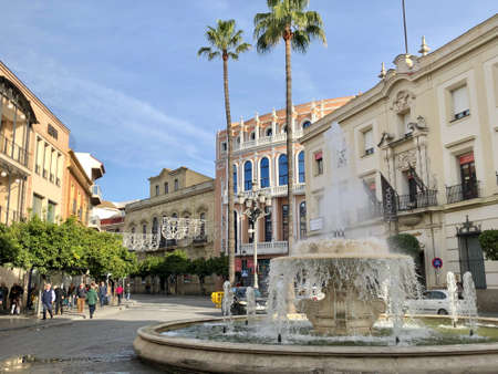 Jerez de la Frontera, Spain - December 26, 2019: Fountain in a street of Jerezのeditorial素材