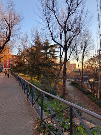 Madrid, Spain - January 3, 2019: Early morning sunrise in Estrella district in Madridのeditorial素材