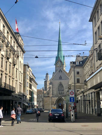 Zurich, Switzerland - March 3, 2019: View of the Fraumunster Church in Zurichのeditorial素材