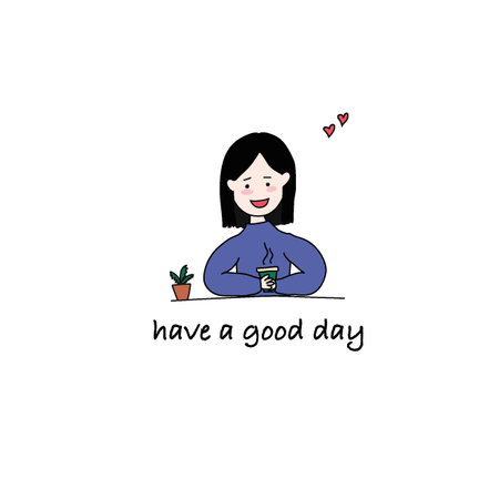 girl with a cup of coffee wishes a good dayのイラスト素材