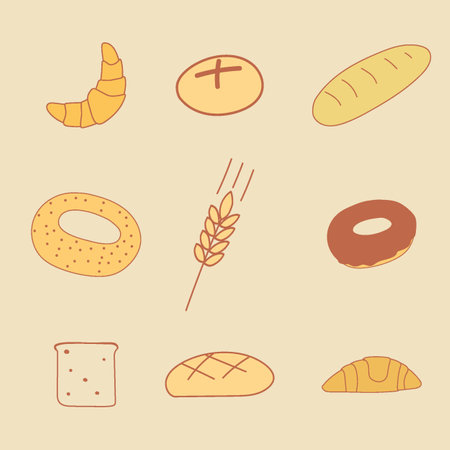 Vector image of bread products, croissant bagel loaf gingerbreadのイラスト素材