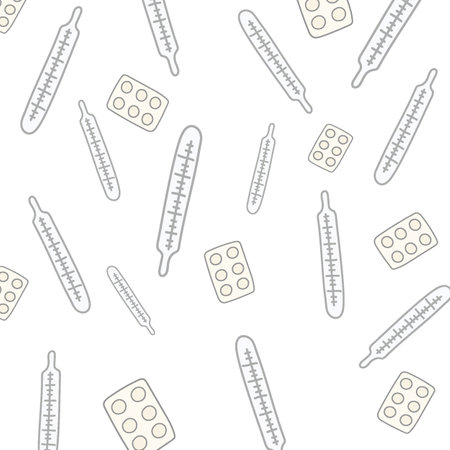 vector medical pattern of thermometers and pillsのイラスト素材