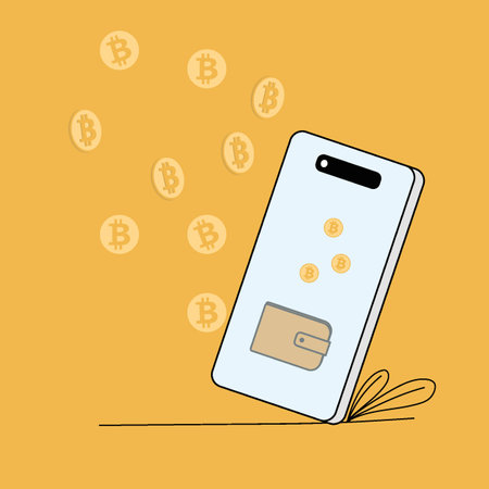 wallet in the phone. bitcoins are flying into itのイラスト素材