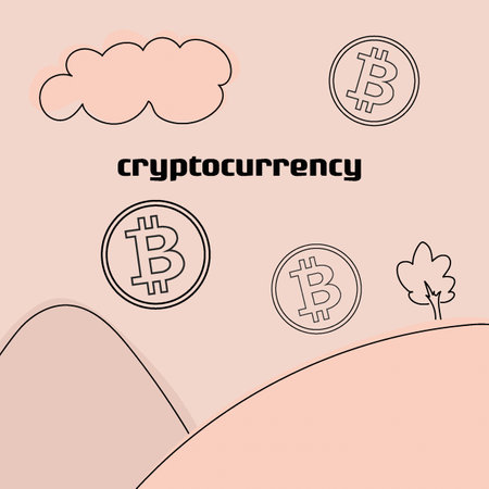 bitcoin world, tree hills coins, pink backgroundのイラスト素材