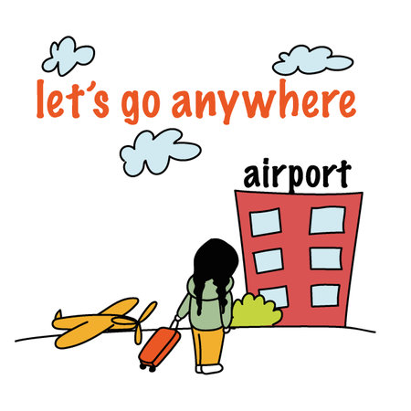 girl with a suitcase going on a trip, airportのイラスト素材