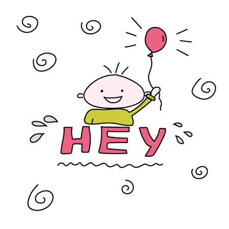 boy with a balloon in his hand, hey.のイラスト素材