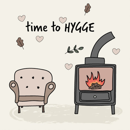 cozy postcard with a fireplace and an armchairのイラスト素材