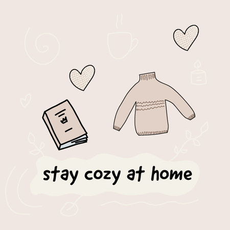 warm cute postcard about winter. book sweaterのイラスト素材