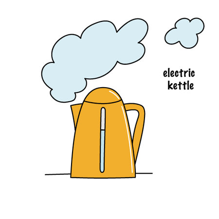 orange color electric kettle with steam, cute artのイラスト素材