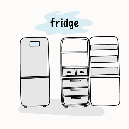 cute picture of fridge freezer open and closedのイラスト素材