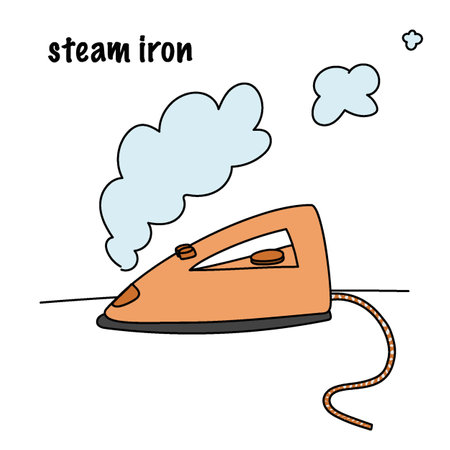 cute picture, orange color iron and steamのイラスト素材