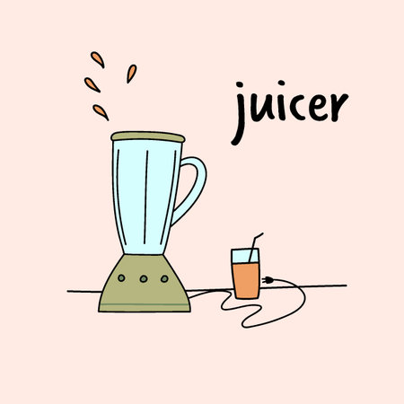 cute green color juicer art with glass of juiceのイラスト素材