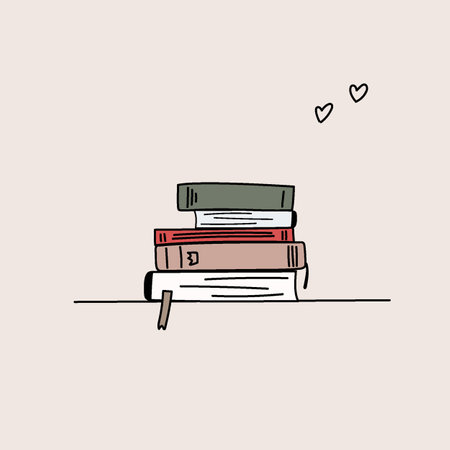 cute illustration i love books with stack of booksのイラスト素材