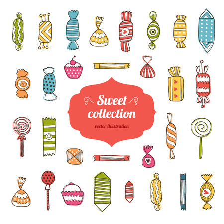 Sweet and candy collection isolated on white backgroundのイラスト素材