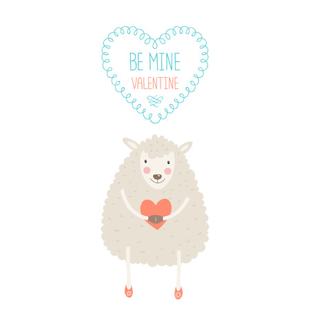 Valentine card with cute sheep illustration isolated on white background with love.のイラスト素材