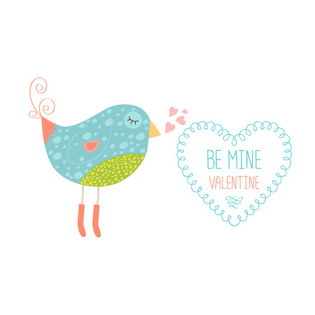 Valentine card with cute bird illustrationのイラスト素材