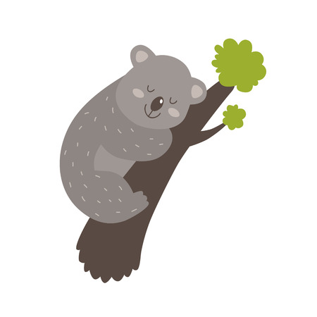 Cute cartoon koala with tree isolated on white backgroundのイラスト素材