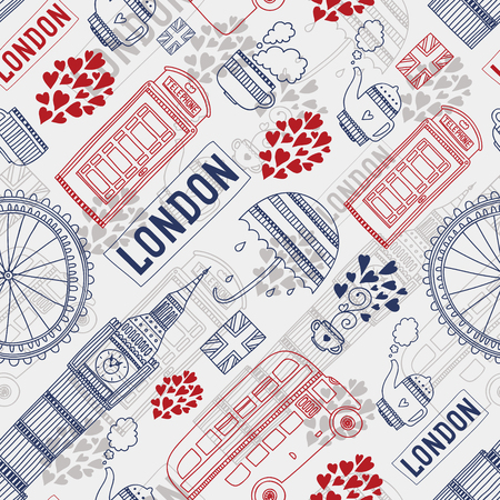 London background with tourism attractions and symbolsのイラスト素材