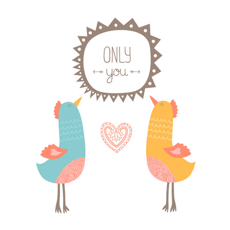 Valentine card with birds, only you. Love vector illustartion isolated on white backgroundのイラスト素材