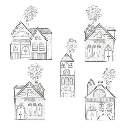 Vector home collection isolated on white background, house hand drawn with loveのイラスト素材