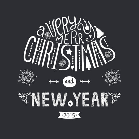 Vector christmas greeting card with new year lettering. Illustration on black background 2015, EPS10のイラスト素材