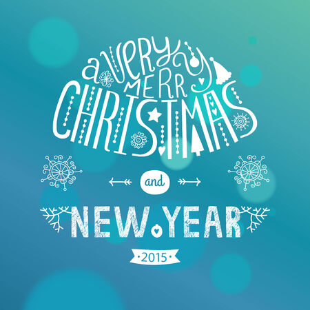 Vector christmas greeting card with new year lettering. Illustration on blue background 2015, EPS10のイラスト素材
