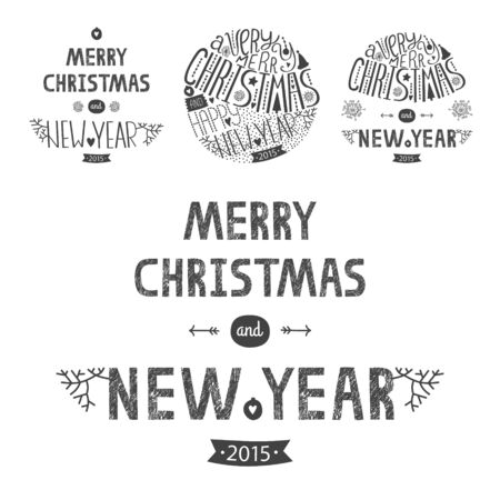 Vector christmas greeting card collection with new year lettering. Illustration isolated on white background 2015のイラスト素材