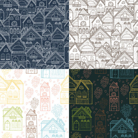 Home seamless background collection with house and hearts, vector illustrationのイラスト素材